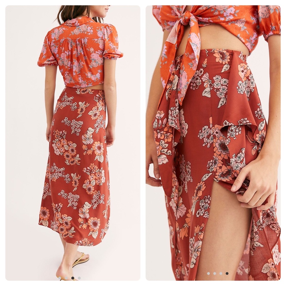 Free People Sunray Sarong Skirt in Pink Combo - Picture 2 of 5